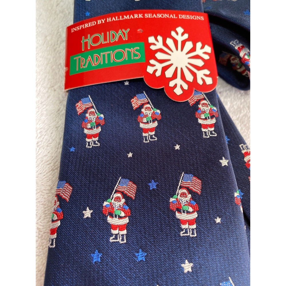 Hallmark Holiday Traditions Navy Blue Christmas Classic Tie Santa Claus  USA‎